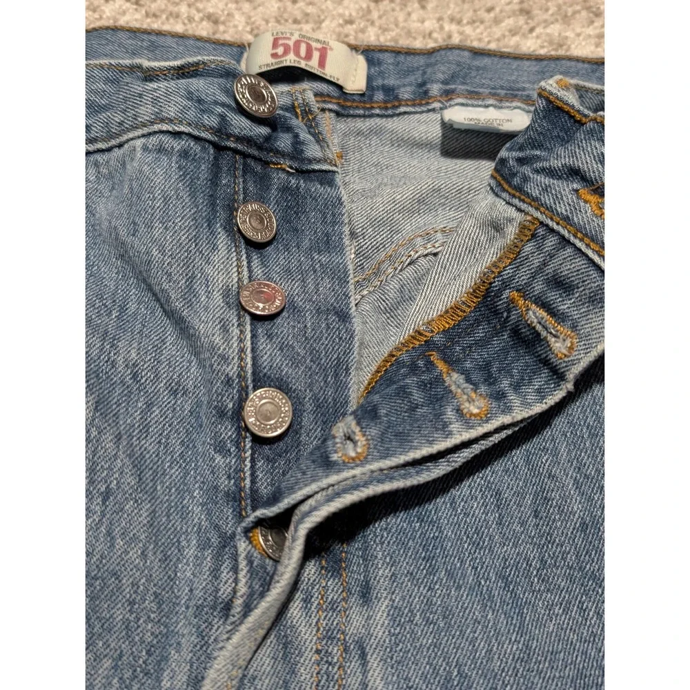 Levis 501 Original Mens Straight Leg Button‎ Fly Blue Denim Jeans 34x33 Med Wash